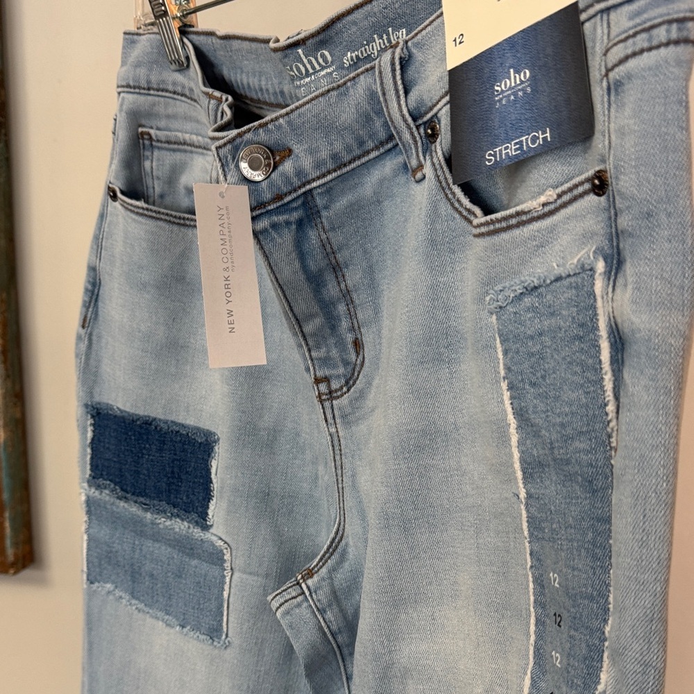 Soho Stretchy patchwork distressed hem Jeans NWT … - image 3